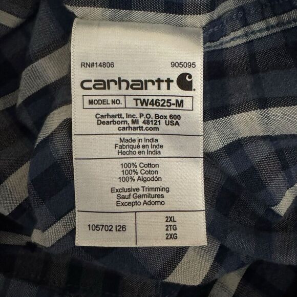 Carhartt Men 2XL Loose Fit Blue Plaid Button Down Shirt Short Sleeve Workwear - Picture 8 of 9